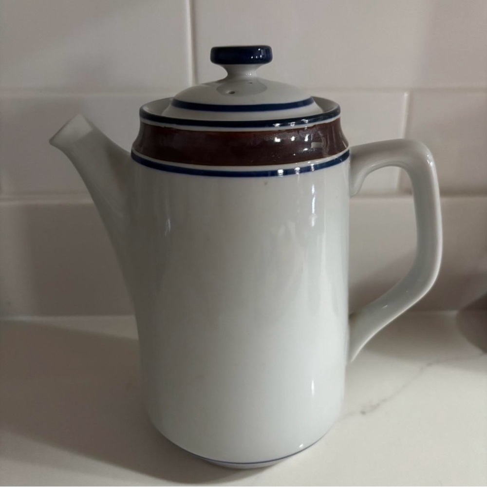 Salem Stoneware White and Blue Ceramic Teapot